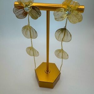 Stunning Gold Floral Drop Earrings with Crystal Center